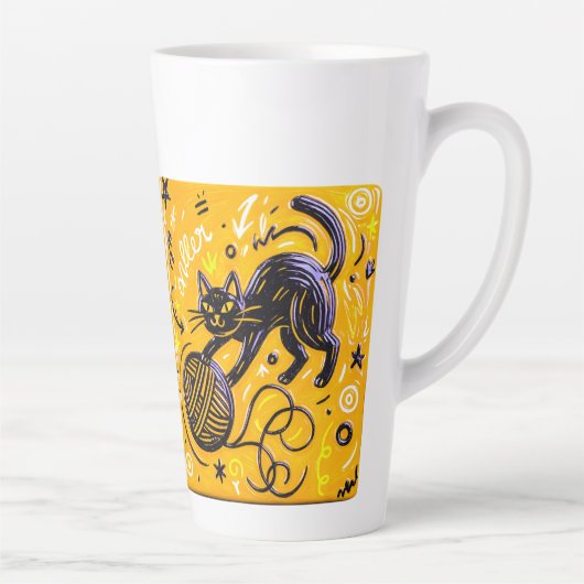 Two-Sided Neon Cat  Latte Mok (Rechts)