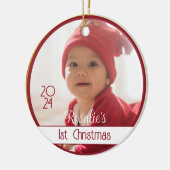 Two Sided Red Gold Baby's eerste kerst Ornament (Links)