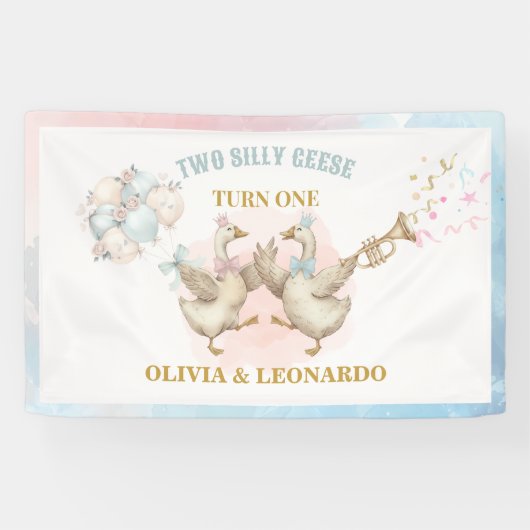 Two Silly Geese Boy & Girl Twins Birthday Spandoek (Horizontaal)