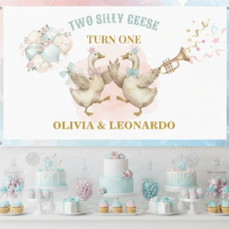 Two Silly Geese Boy & Girl Twins Birthday Spandoek