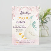 Two silly goose 2nd birthday cute floral pink kaart (Staand voorkant)