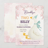 Two silly goose 2nd birthday cute floral pink kaart (Voorkant / Achterkant)
