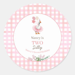 Two Silly Goose 2nd Birthday Pink  Ronde Sticker