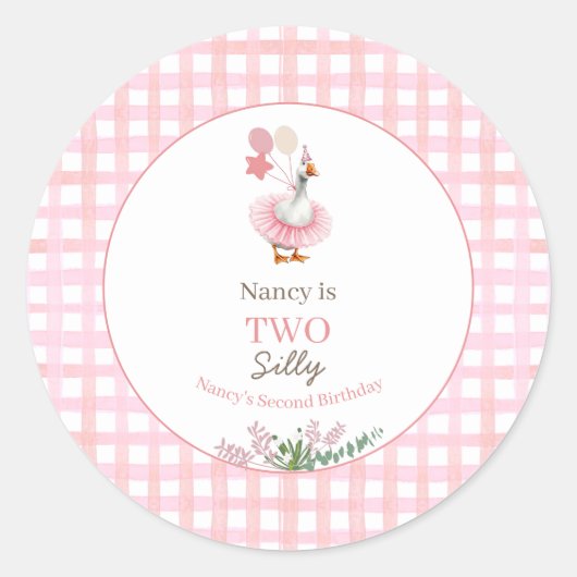 Two Silly Goose 2nd Birthday Pink  Ronde Sticker (Voorkant)