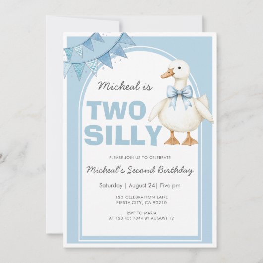Two Silly Goose Blue Boy Second Birthday Kaart (Voorkant)