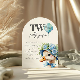 Two Silly Goose Boy 2nd Birthday Invitation Kaart