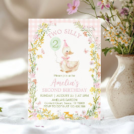 Two Silly Goose Floral Pink Gingham Girl Birthday Kaart