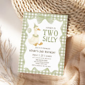 Two Silly Goose Gingham 2nd Birthday Invitation Kaart