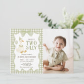 Two Silly Goose Gingham 2nd Birthday Invitation Kaart (Staand voorkant)