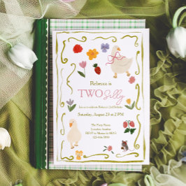 Two Silly Goose Gingham Cottagecore 2nd Birthday Kaart