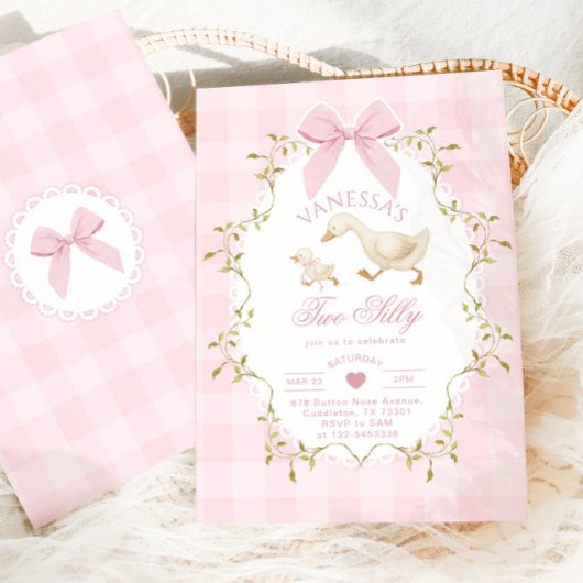 Two Silly Goose Pink Bow Girl 2nd Birthday Kaart