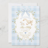 Two Silly Whimsical Blue Gingham Boy 2nd Birthday Kaart (Voorkant)