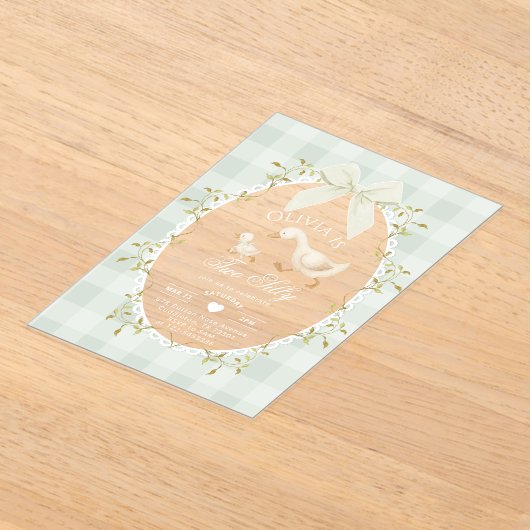 Two Silly Whimsical Sage Gingham 2nd Birthday Acryl Uitnodigingen (Laagn)