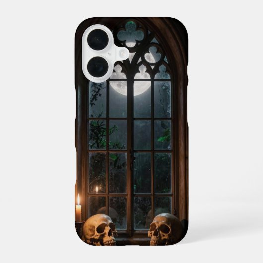 Two Skulls Gothic Window Moonlight Case iPhone 16 Hoesje (Achterkant)