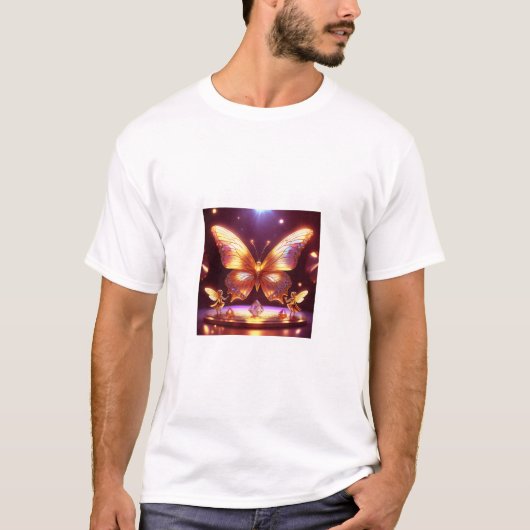 Two Small Fairies Surround A Golden Butterfly T-shirt (Voorkant)