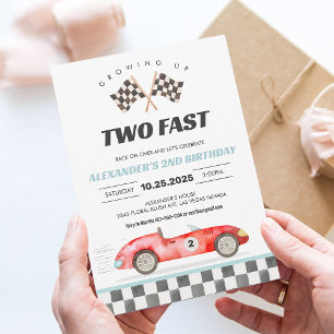 TWO Snel Race Auto 2e Verjaardagsuitnodiging Kaart