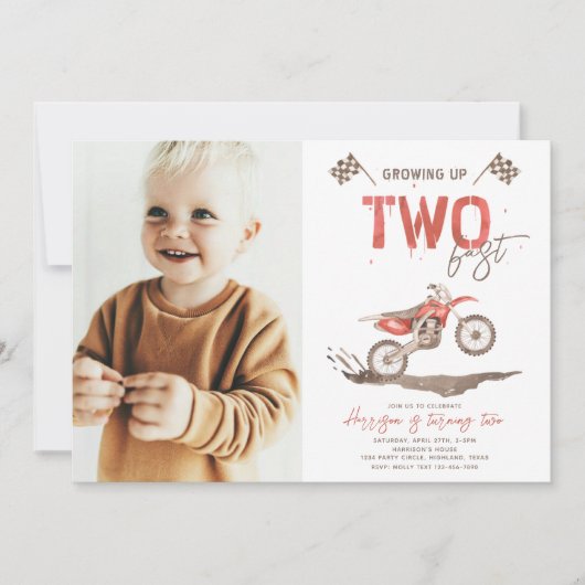 TWO Snel Verjaardagsuitnodiging | Dirt Bike Kaart (Voorkant)