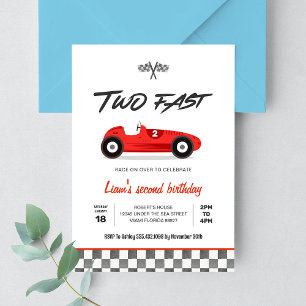 TWO Snel Vintage Race Auto 2e Verjaardagsuitnodigi Kaart