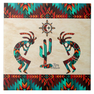 Two Southwest Kokopelli Ceramic Tile Tegeltje