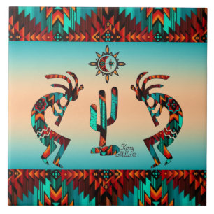 Two Southwest Kokopelli Ceramic Tile Tegeltje