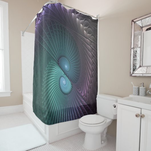 Two Spirals Colorful Modern Abstract Fractal Art Douchegordijn (In situ)