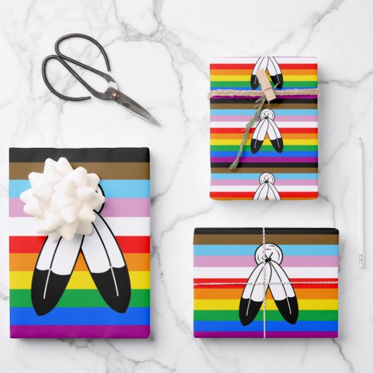 Two-Spirit LGBTQ+ Progress Pride-vlag Inpakpapier Vel (Voorkant)