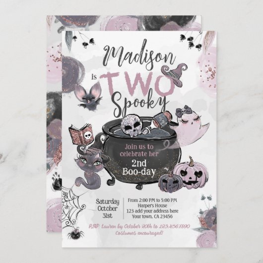TWO Spooky 2nd Birthday Halloween Kaart (Voorkant / Achterkant)