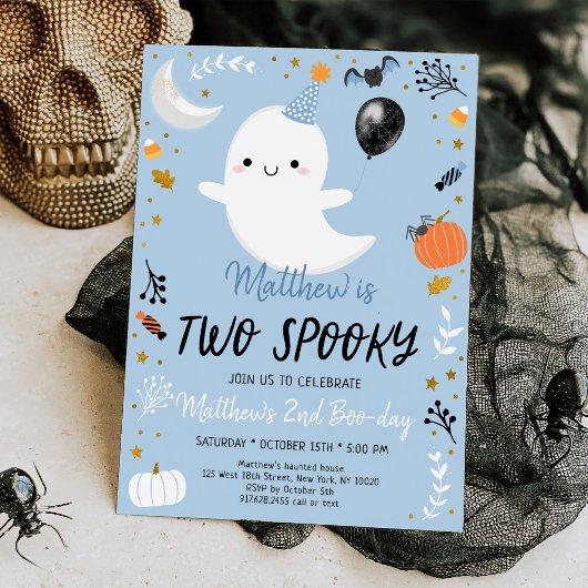 TWO Spooky Blue Ghost Halloween Birthday Kaart