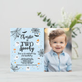 Two Spooky Blue Halloween Invite with Photo Kaart (Staand voorkant)