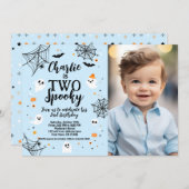Two Spooky Blue Halloween Invite with Photo Kaart (Voorkant / Achterkant)