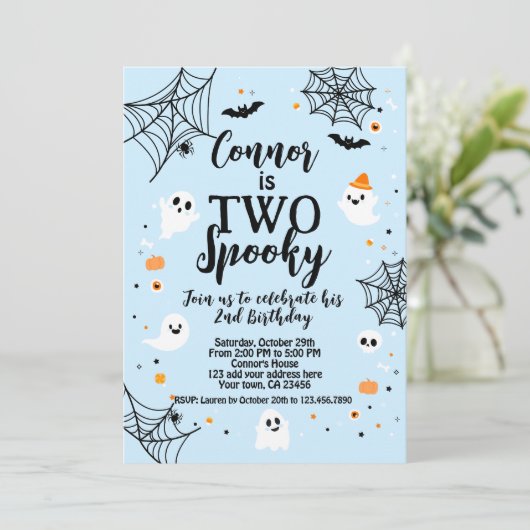 Two Spooky Blue Halloween Kaart (Staand voorkant)