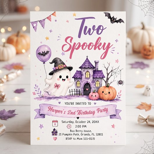 Two Spooky Halloween Birthday Party Kaart