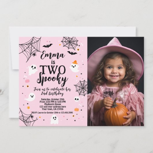 Two Spooky Pink Halloween Invite with Photo Kaart (Voorkant)