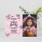 Two Spooky Pink Halloween Invite with Photo Kaart (Staand voorkant)