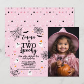 Two Spooky Pink Halloween Invite with Photo Kaart (Voorkant / Achterkant)