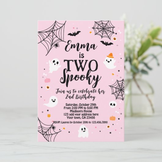 Two Spooky Pink Halloween  Kaart (Staand voorkant)