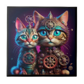 Two Steampunk Kittens Pose Tegeltje (Voorkant)