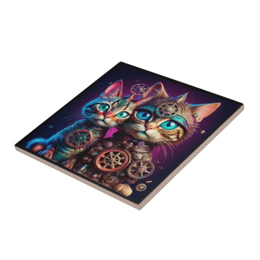 Two Steampunk Kittens Pose Tegeltje (Zijkant)