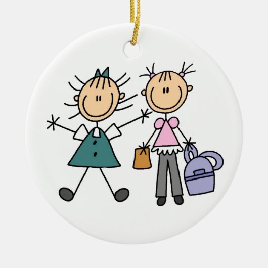 Two Stick Figuur Girls Ornament (Voorkant)