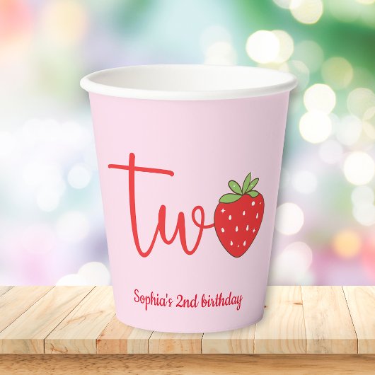 Two Strawberry Birthday Pink Papieren Bekers