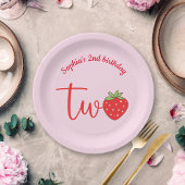 Two Strawberry Birthday Pink Papieren Bordje