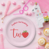Two Strawberry Birthday Pink Papieren Bordje (Feest)
