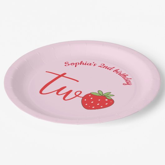 Two Strawberry Birthday Pink Papieren Bordje (Gekanteld)