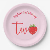 Two Strawberry Birthday Pink Papieren Bordje (Voorkant)
