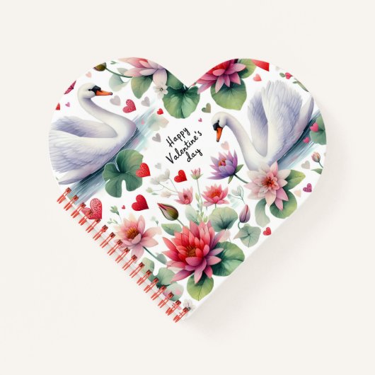 Two swans for valentine's day notitieboek (Voorkant)