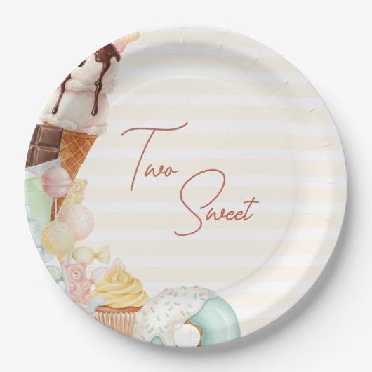 Two Sweet 2nd Birthday Candy Party Plates Papieren Bordje (Voorkant)