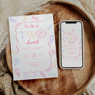 Two Sweet Birthday Invitation Sweet 2nd Birthday Kaart