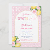 Two Sweet Citrus Pink Flowers 2nd Birthday Party Kaart (Voorkant)