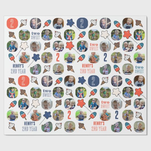 Two Sweet Ice Cream Baby's 2e jaar Verjaardag Foto Cadeaupapier (Vlak)