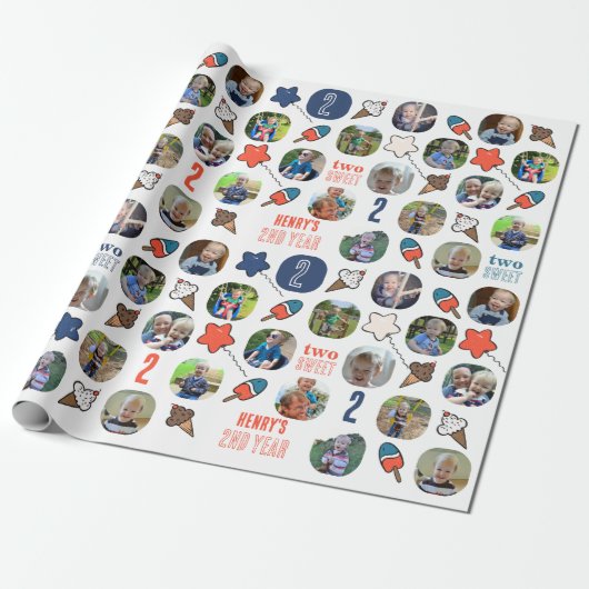 Two Sweet Ice Cream Baby's 2e jaar Verjaardag Foto Cadeaupapier (Uitgerold)